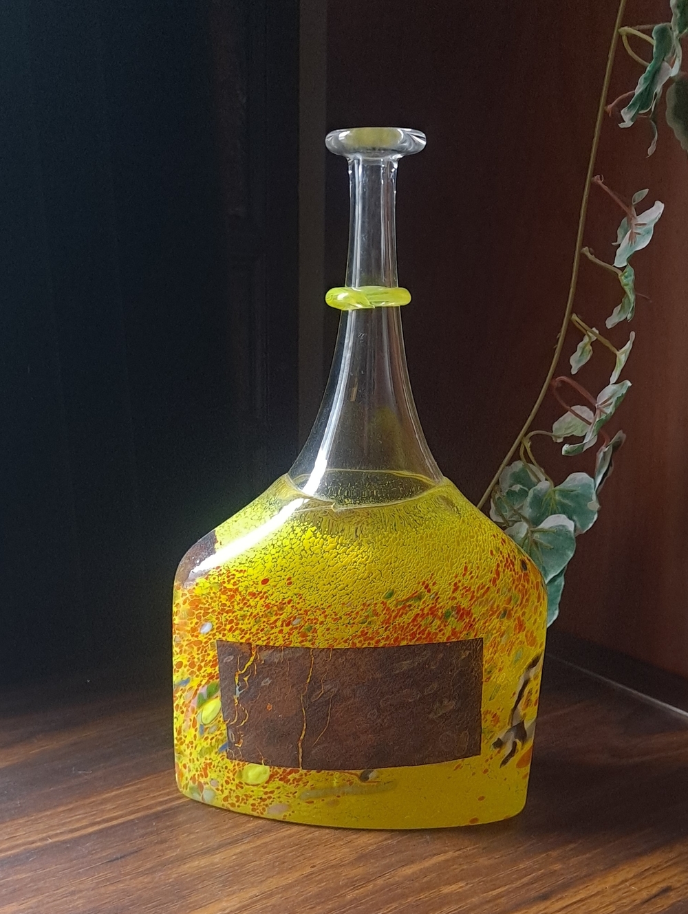 Kosta Boda Yellow and Orange Speckled Art Glass Bottle Vase
